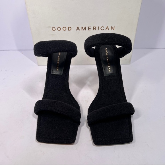 Good American Terry Cloth Square Toe High Heels Shoes Black Size 7.5 - Picture 3 of 13